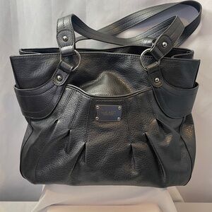 Nine West Large Elegant Black Pebbled Leather Tote Bag